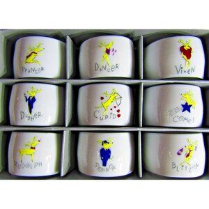 Pottery Barn Reindeer Christmas Napkin Rings Set of 9 With Box Complete Rudolph